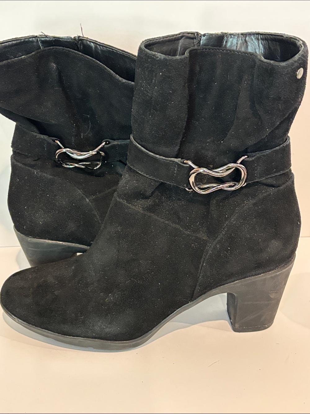 Clarks Black Suede Slouchy Buckle Ankle Boots Sz 8.5